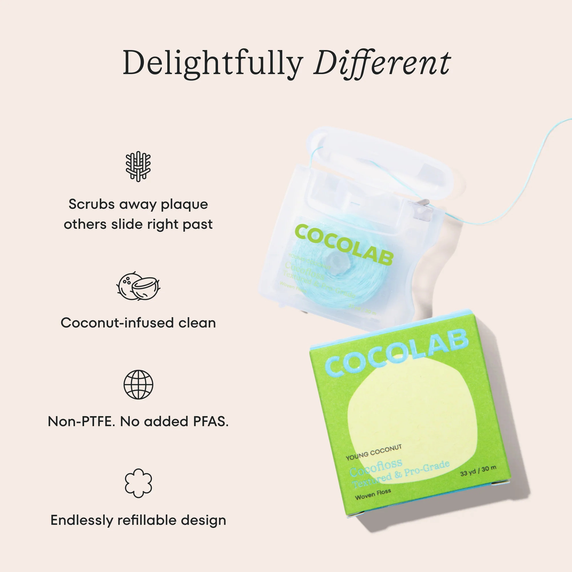 Cocolab Cocofloss Refillable Dental Floss 33 Yd - Young Coconut - Image 9